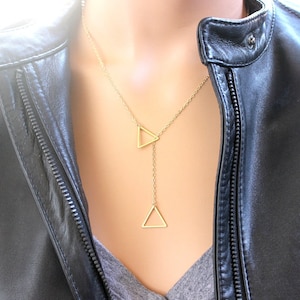 Triangle Charm Necklace / Gold Pendant Necklace, Layering Necklaces, Geometric Jewelry, Personalized Gifts for Her, Christmas Gifts for mom image 1