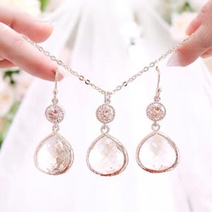 Rose Gold Crystal Bridal Necklace: Bridesmaid Wedding Jewelry