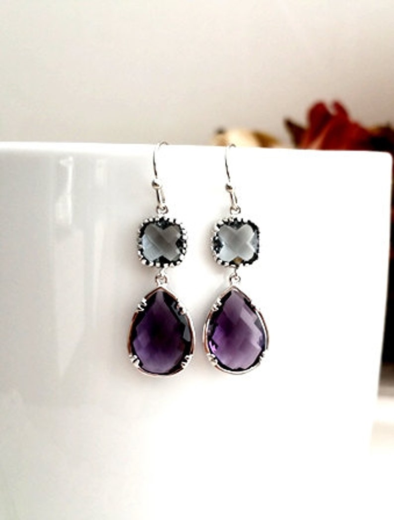 Amethyst Purple Earrings Gray Earrings Bridesmaid Gift - Etsy