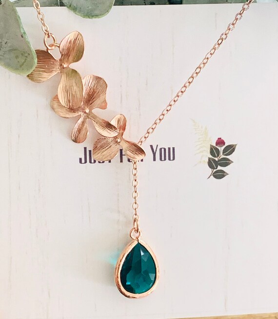 Rose Gold Orchid Flower Necklace 