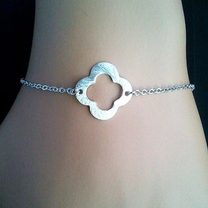Sterling Silver Clover Bracelet: Quatrefoil Wedding Jewelry Gift