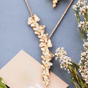 Wild Orchid Flower Necklace Flower Gold Statement Necklace for women Bridesmaid Gift Personalized gift for Mom Jewelry Mothers day gift image 10