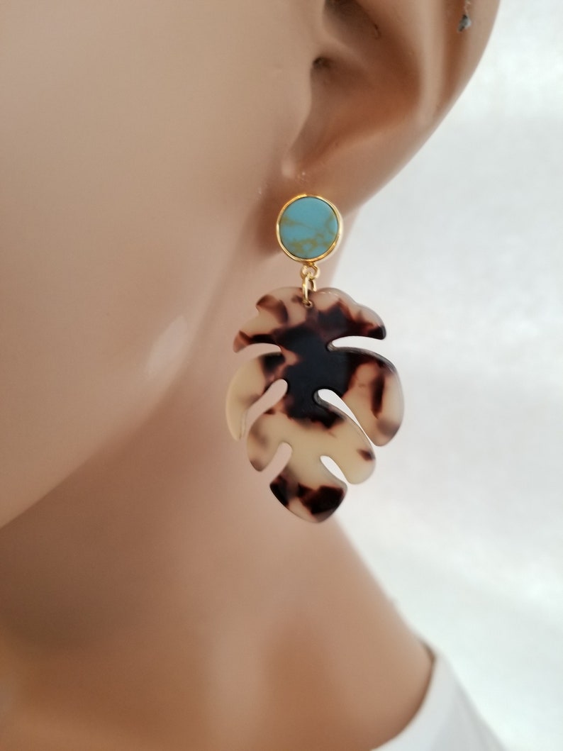 Autumn Leaf Statement Earrings / Turquoise Earrings /tropical Etsy