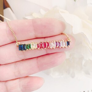 Rainbow Healing Crystal Necklace, Karma Round Necklace, Chakra Bar Necklace, Balancing Necklace Yoga Jewelry Mom Gift Mothers day gift Ideas