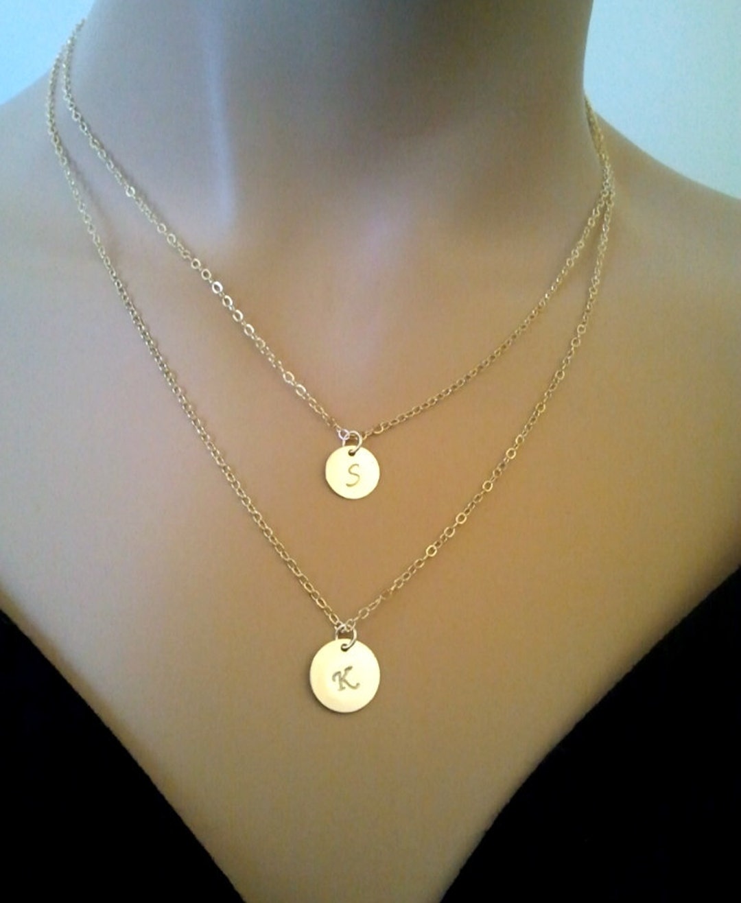 Layered Necklace / Personalized Initial Discs Strand - Etsy