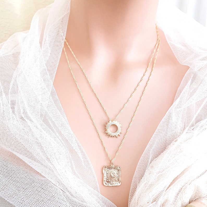 Sun and Moon Gold Necklace For women Star Celestial Jewelry Personalized gift for mom, Gold Coin Necklace, Best Mother's Day Gift for her image 5