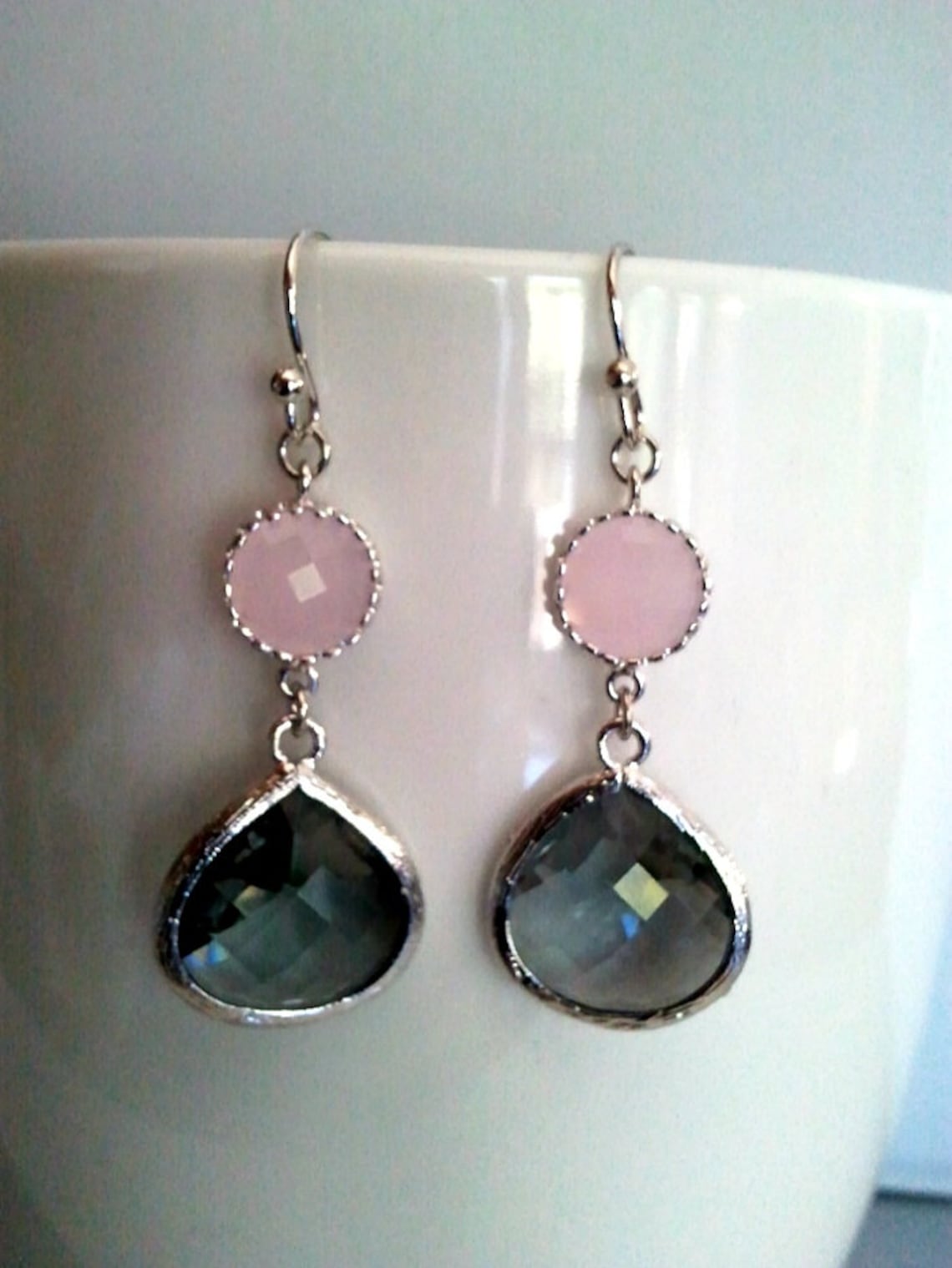 Gray Earrings Pink Earrings Wedding Earringsdrop Dangle - Etsy