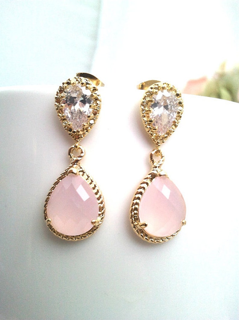 Blush Pink Earrings Pink Opal Earrings Pink Bridal earrings Etsy