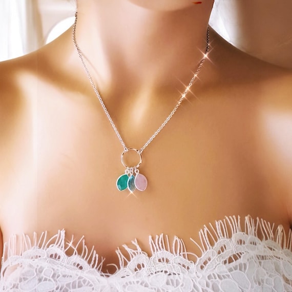 Family Charm Necklace, Custom Birthstone Initial Necklace, Unique