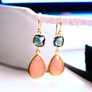 Coral Pink Gold earrings, Pink Wedding Earrings, Bridesmaid Jewelry Gift for Her Bridal jewelry Bridesmaid gift Maid of honor gift