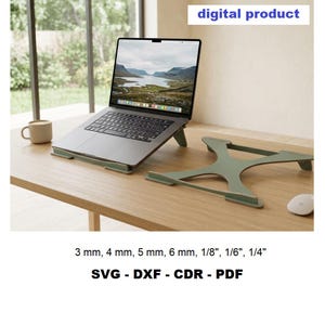 Reise-Laptopständer Laser Cut Dateien SVG DXF, Flat Pack Riser, Minimalistischer Schreibtischständer