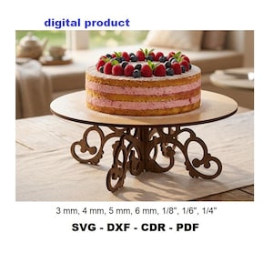 Plantilla para soporte de tartas cortada con láser, expositor decorativo (archivos digitales)