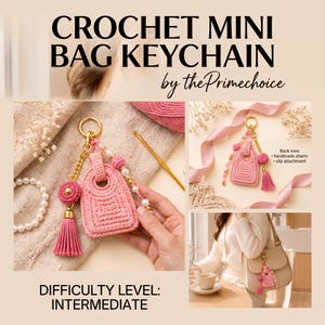 Crochet Mini Bag Keychain Pattern PDF | Handbag Charm Tutorial | Purse Keyring Pattern | Beaded Tassel Accessory | Instant Download PDF File