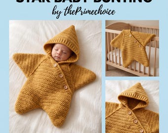 Crochet Star Baby Bunting Pattern PDF, Newborn Star Cocoon Sleep Sack, Baby Wrap Photo Prop, 3 Sizes