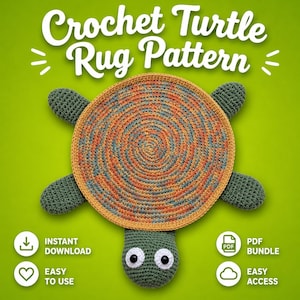 Patrón de tortuga de ganchillo para el suelo en PDF / Tutorial fácil para alfombra de tortuga de algodón / Descarga digital para alfombra de cocina, alfombra de toalla, decoración de habitación infantil