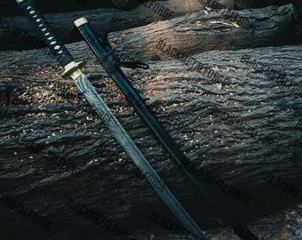 Handmade Damascus Steel Katana, Full Size 40" Japanese Samurai Sword with Wooden Saya