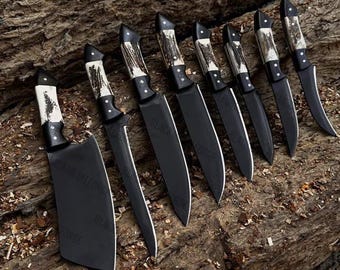 8-Piece High Carbon Steel Chef Knife Set, Bone Handle BBQ Kitchen Knives