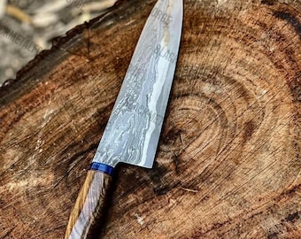 Custom Copper Line Damascus Chef Knife | 12-Inch Hand-Forged Kitchen Culinary Blade