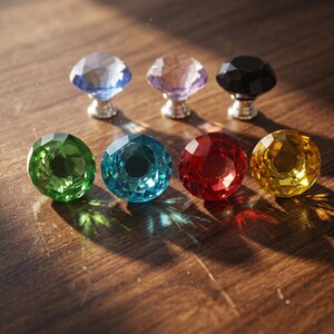 Elegancki szklany uchwyt meblowy - płaska gałka meblowa w kształcie diamentu o szerokości 3 cm do szuflad, komód, szaf i drzwi