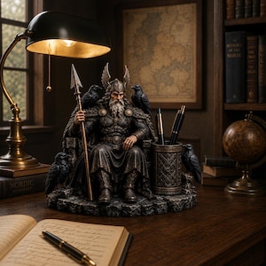 Odin Viking Desk Organizer, Norse Mythology Raven Pencil Holder (Digital Download)