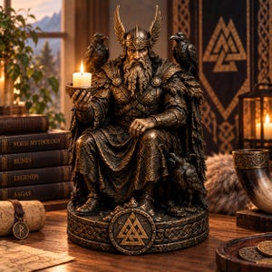 Odin Candle Holder, Norse Mythology Decor, Viking Candle Stand, Raven Altar Decor