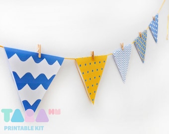 DIY Paper Bunting, Navy Paper Garland, Set of 8, Printable Wall Decor, Navy Party Decor, DIY Nautical Bunting TaraBunting, Instant Download