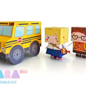 DIY Printable Cutout Dolls DIY Paper Toy, School Boy and Girl Printable Dolls, TaraStudents with School Bus, Educational Toy, Art Toy image 1