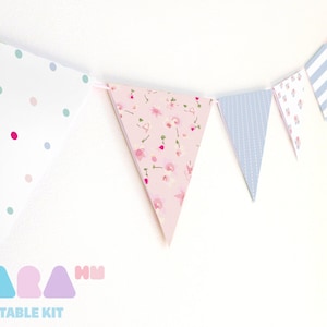 Paper Bunting, Paper Garland, Set of 8, DIY Printable Wall Decor, Baby Shower, Shabby Chic Party Decor Cottage,TaraBunting, Instant Download