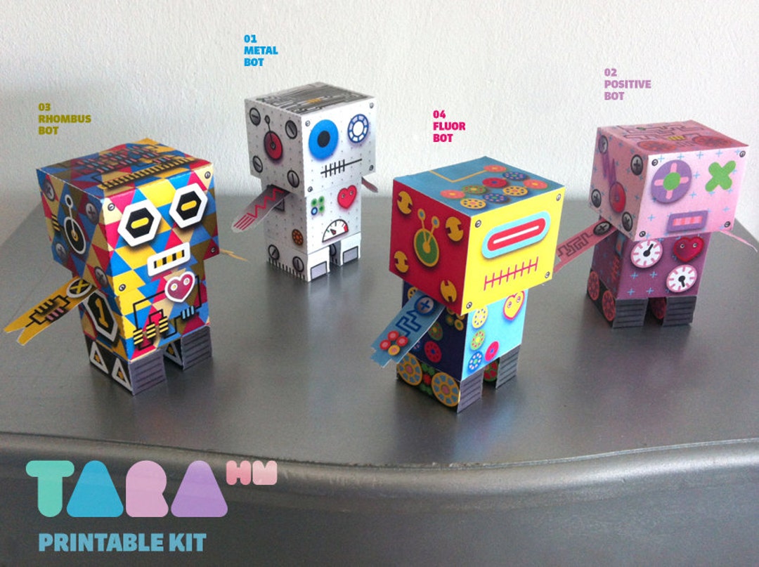 of 4 Printable Cutout Robots Tarabots DIY Paper Toy - Etsy