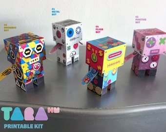 DIY Set of 4 Printable Cutout Robots, TaraBots, DIY Paper Toy, Printable Robots, Cut and Glue Robots, Educational Toy, Didactic, Art Toy