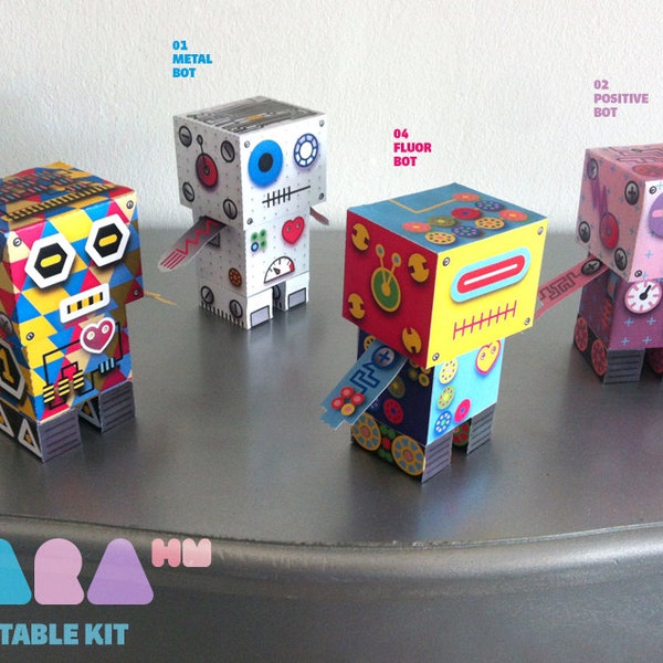 DIY Set van 4 afdrukbare knipselrobots, TaraBots, DIY-papierspeelgoed, afdrukbare robots, knip- en lijmrobots, educatief speelgoed, didactisch, kunstspeelgoed