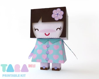 DIY Printable Cutout Doll, DIY Paper Doll, Kawaii Printable Doll, Green Doll TaraDoll, Instant Download Paper Doll, Educational Toy, Art Toy