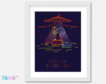 Circus Elephant & Mouse Printable Wall Art, Illustration Poster, Home Decoration, Digital Print, Children Room Decoration, Instant Download