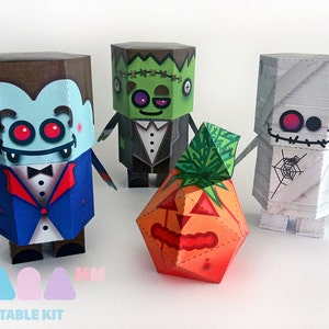 DIY Paper Toys Monsters, Set of 4 Printable Monsters, TaraMonsters, DIY Paper Toy, Art Toy, Vampire, Frankenstein, Pumpkin, Mummy, Halloween image 1