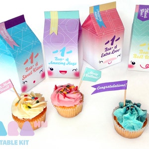 DIY Gift Box Set of 4 with labels, Printable PDF TaraBox, Cupcake Box, Party Favor Box, Instant Download, Paper Toy, Kawaii Gift Box