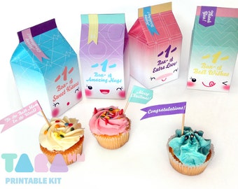 DIY Gift Box Set of 4 with labels, Printable PDF TaraBox, Cupcake Box, Party Favor Box, Instant Download, Paper Toy, Kawaii Gift Box