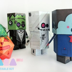 DIY Paper Toys Monsters, Set of 4 Printable Monsters, TaraMonsters, DIY Paper Toy, Art Toy, Vampire, Frankenstein, Pumpkin, Mummy, Halloween image 2