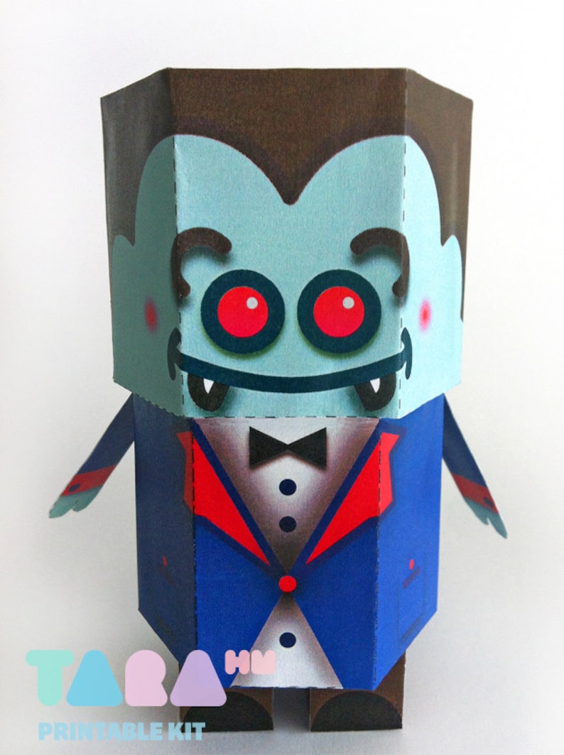 DIY Paper Toys Monsters, Set of 4 Printable Monsters, TaraMonsters, DIY Paper Toy, Art Toy, Vampire, Frankenstein, Pumpkin, Mummy, Halloween image 3