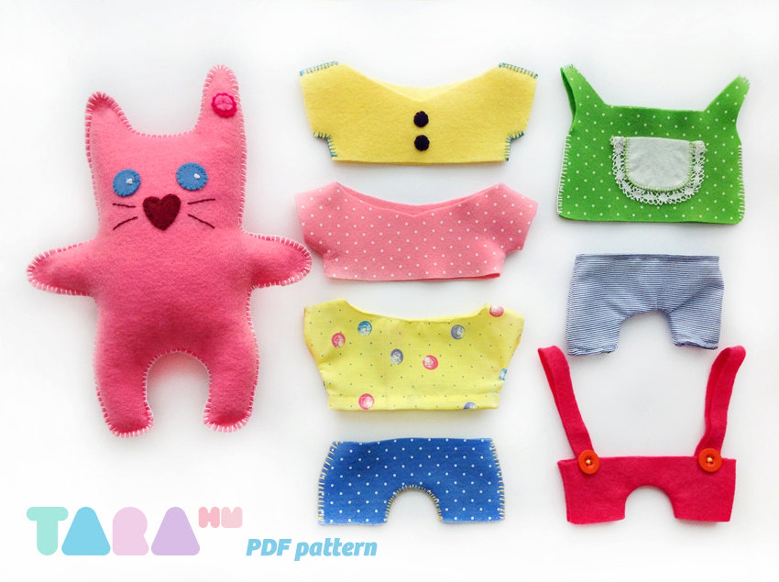 DIY Felt Pattern Cat With Clothes, Fabric Cat Toy, Maxi Taracat, Instant Download, DIY PDF