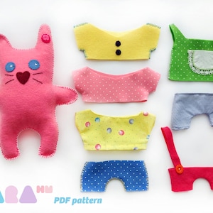 DIY Felt Pattern Cat with Clothes, Fabric Cat Toy, Maxi TaraCat,  Instant Download, DIY PDF Sewing Pattern, Felt Animal Tutorial, Template