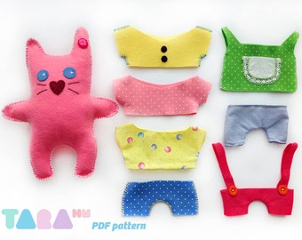 DIY Felt Pattern Cat with Clothes, Fabric Cat Toy, Maxi TaraCat,  Instant Download, DIY PDF Sewing Pattern, Felt Animal Tutorial, Template