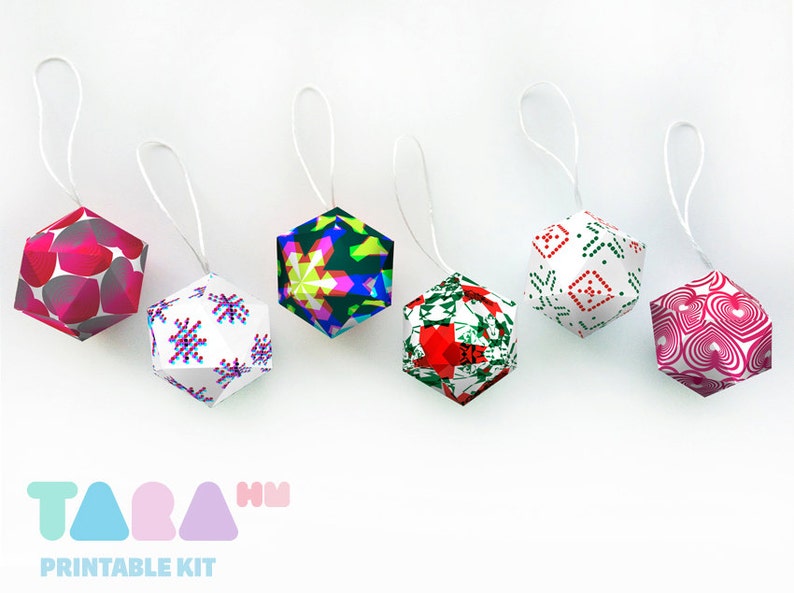 DIY Christmas Balls, Set of 6 Printable Christmas Ornament, DIY Paper Toy, Acid TaraBalls, Educational Toy, Instant Download, Tree Decor image 1