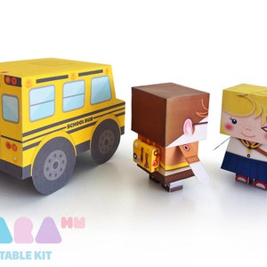 DIY Printable Cutout Dolls DIY Paper Toy, School Boy and Girl Printable Dolls, TaraStudents with School Bus, Educational Toy, Art Toy image 2