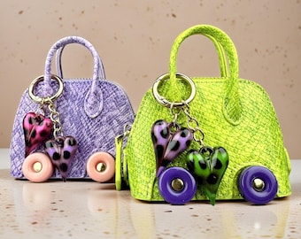 Snake Print Mini Bag Charm, Wheeled Coin Purse with Leopard Heart Keychain, AirPods & Lipstick Holder