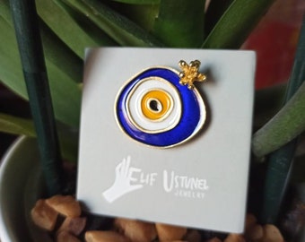 Nazar Brooch, Evil Eye Pin with a tiny flower, Protection Accessory, Best Gift for Loved Ones, Abstract