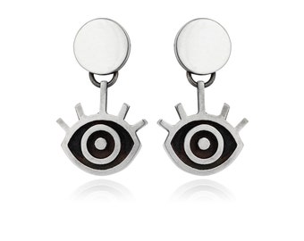 Eye Earrings, Sterling Silver Evil Eye Jewelry