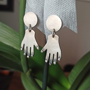 Sterling Silver Hand Earrings, Hand Dangle earrings, Silver Hand Jewelry