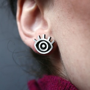 Eye Studs, Sterling Silver Eye Earrings,  Evil Eye Jewelry, Modern Everyday Earrings, All Seeing Eye