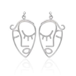 Abstract Face Earrings, Sterling Silver Statement Jewelry