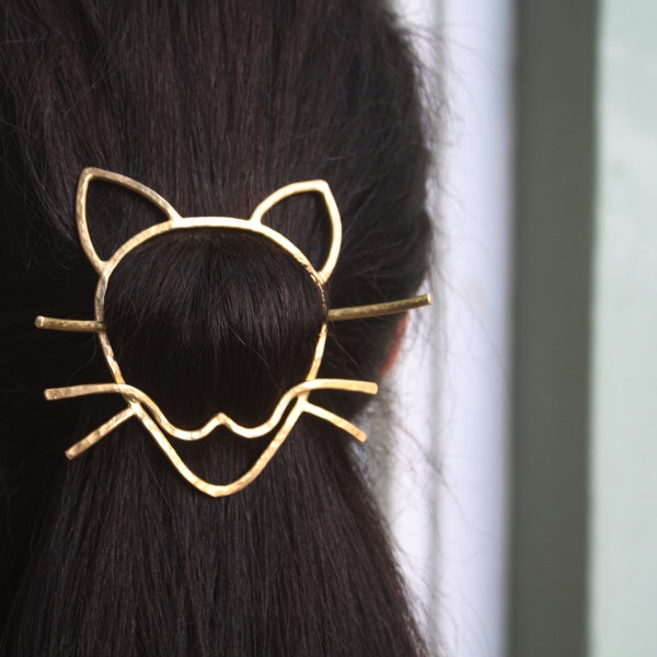 Perno di capelli del gatto | Clip di capelli del gatto in ottone | Accessorio dei capelli del gatto | Gatto dell'oro capelli bastone | Gatto Whiskers Bun titolare | Regalo per gli amanti del gatto